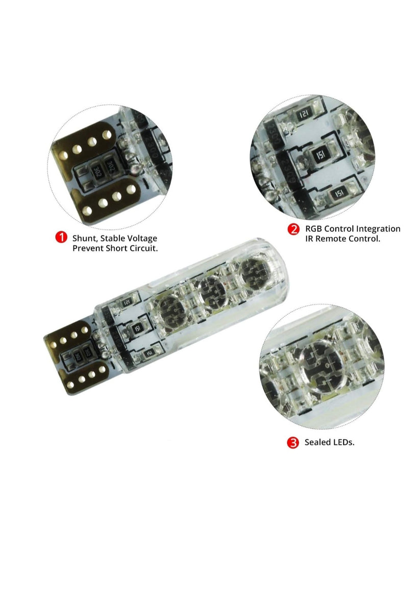T10 Multicolor LED Parking Bulb with IR Remote Set of 2