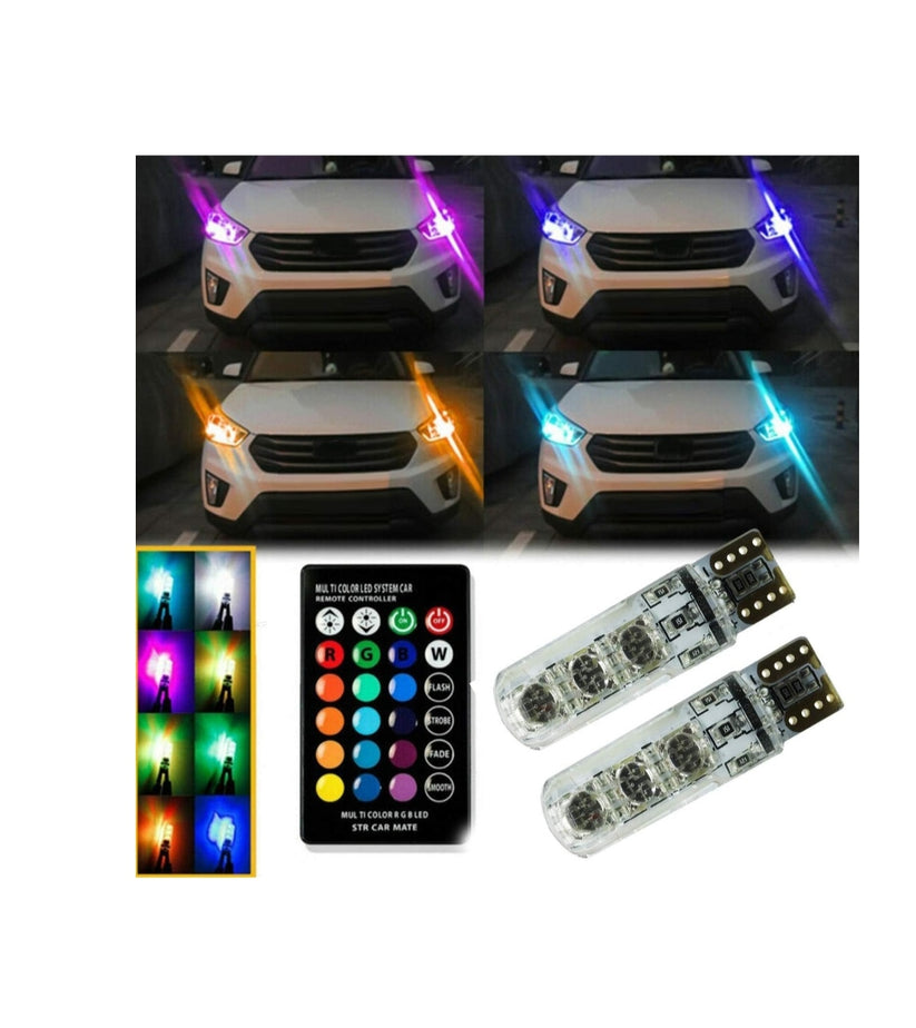 T10 Multicolor LED Parking Bulb with IR Remote Set of 2