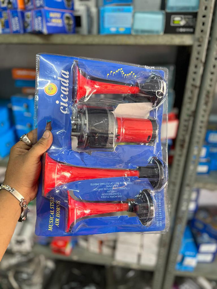 Original 3 Pipe Air Horn 12 Volts (DC) For Bike, Cars, Trucks & Heavy Vechicles