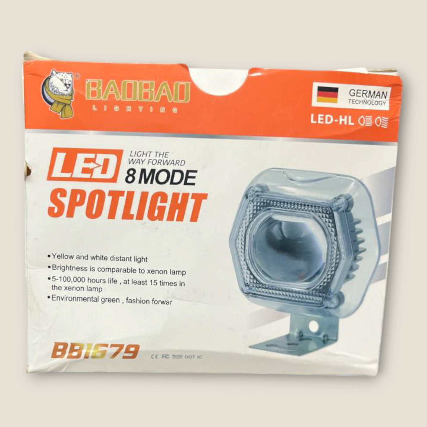 BAOBAO German Projector Lighting 18000LM 7 Color Mode Spotlight Fog Light