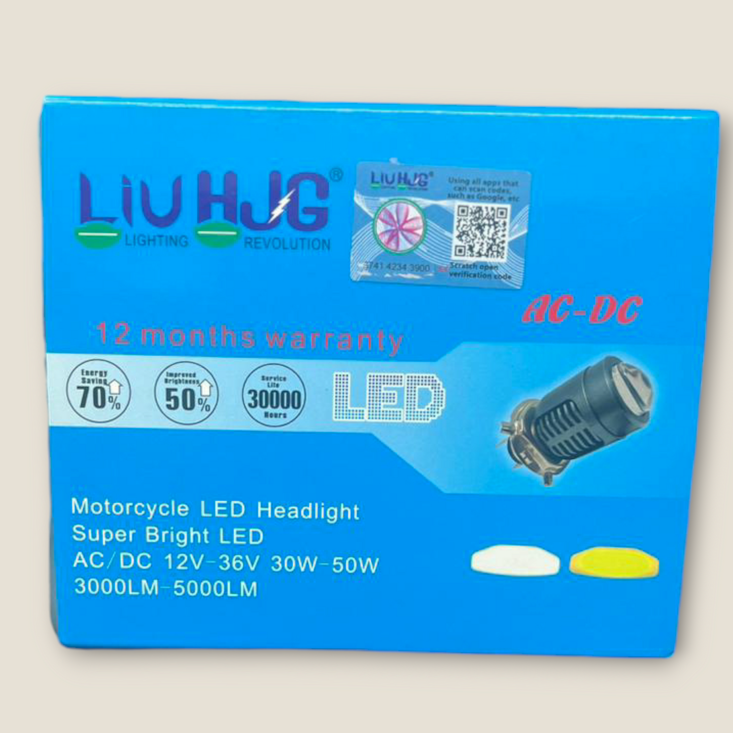 LIU HJG 50W LED Projector Headlight Bulb Yellow/White With H4 Fitting ( Pack Of 1)