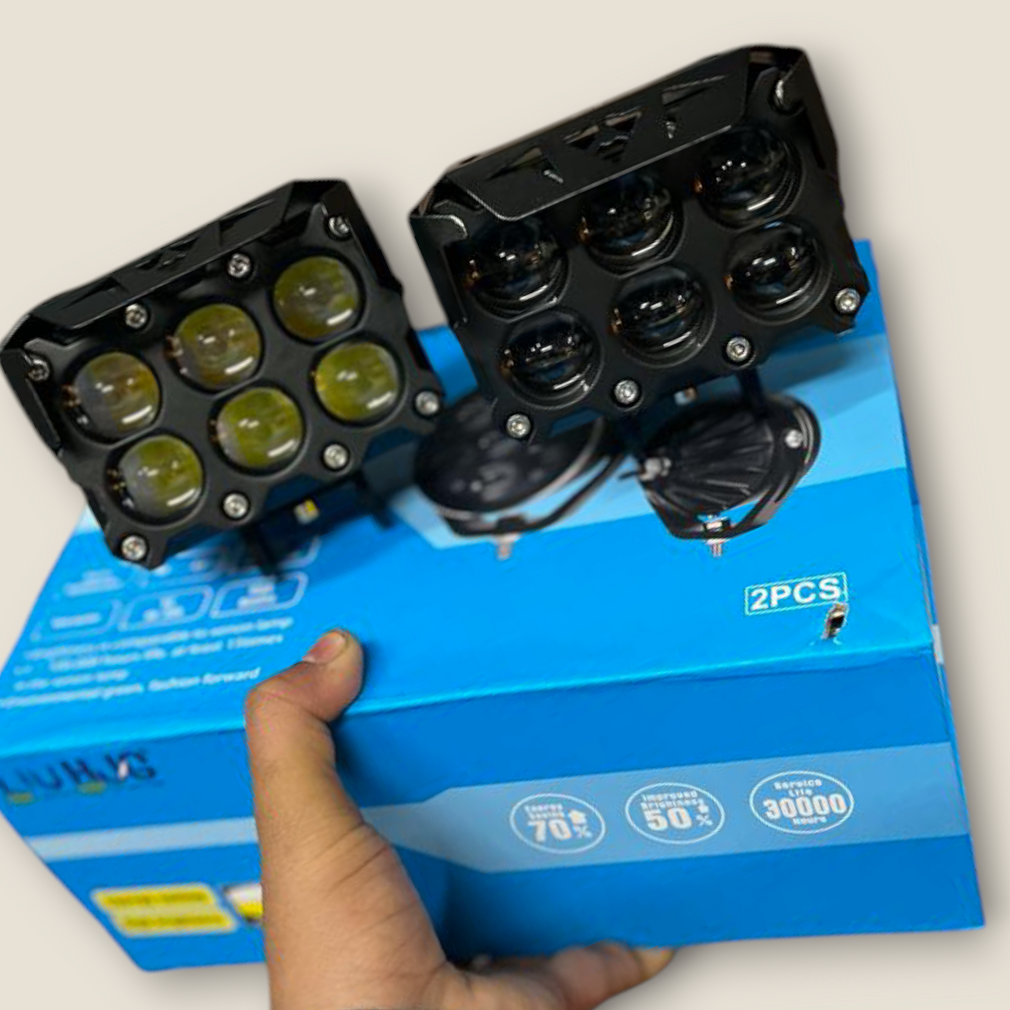 LIU HJG 80W Future EYE 6-Lens LED Fog Lights with Free Switch - Universal Fit for Bikes and Cars (Set of 2)