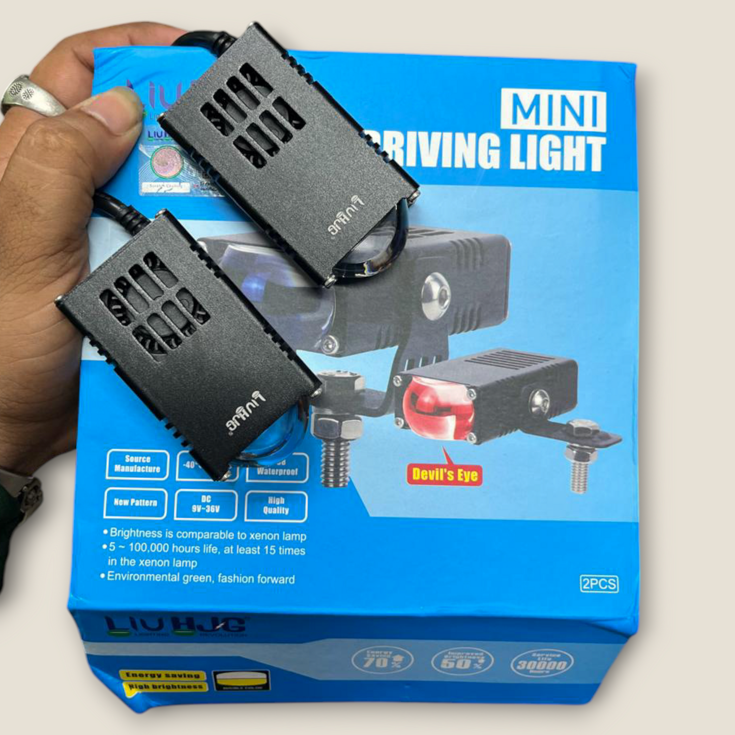 LIU HJG 90W Original Semi Lens Dual Colour Fog Light With Red Devil Eye And Wiring With Canbus ( Pack of 2 )