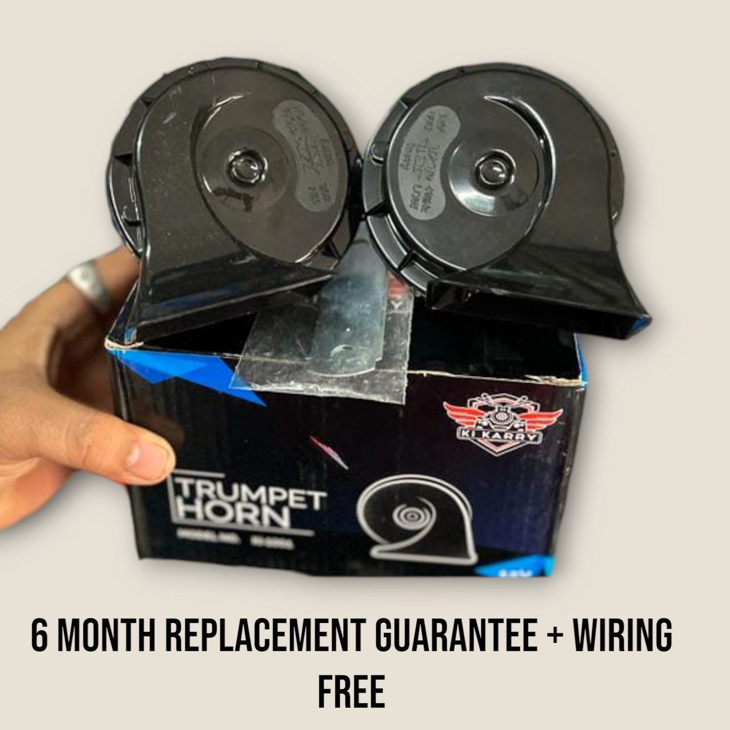KiKarry Trumpet Horn 12v (Pack of 2) with Free Wiring and 6-month full replacement guarantee