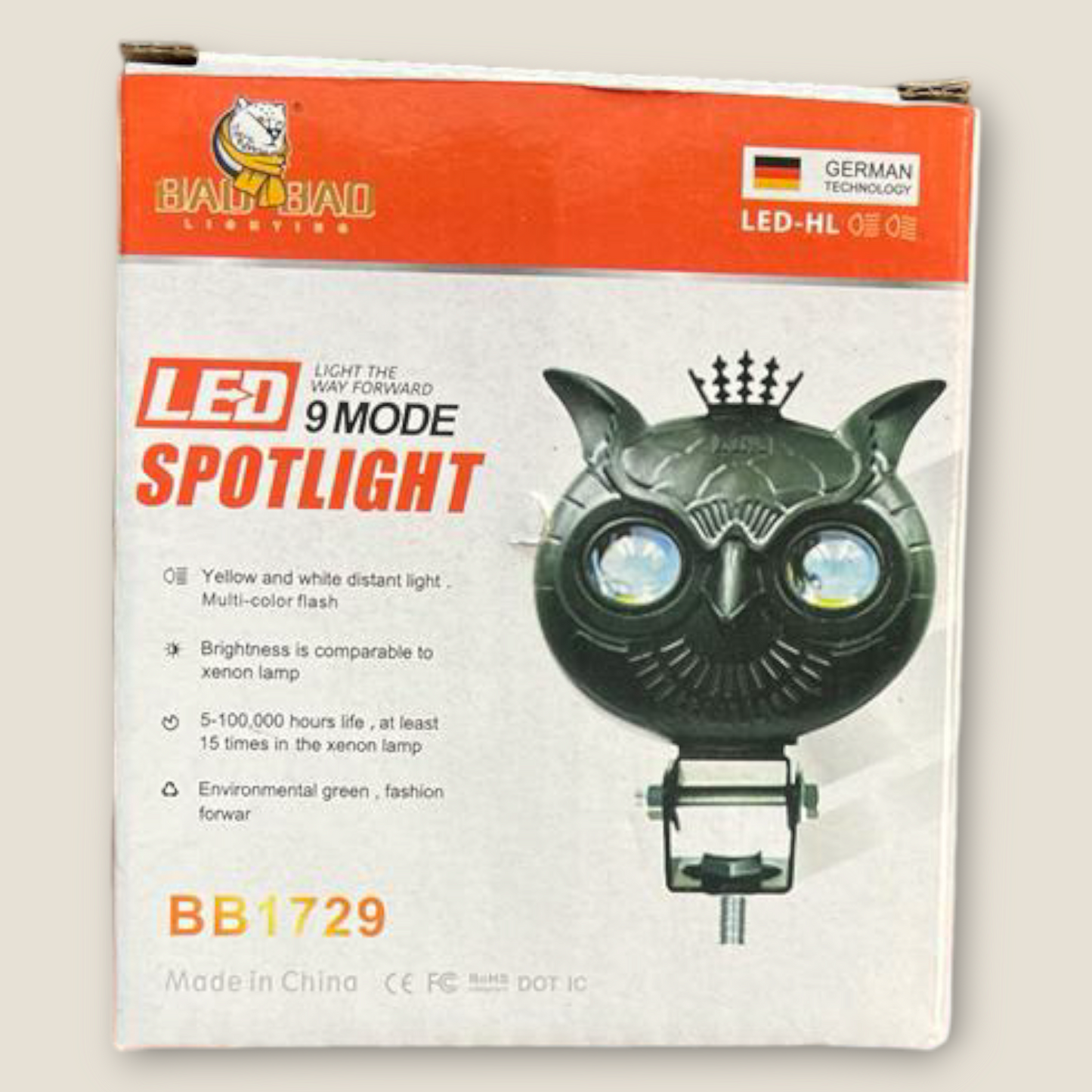 BAOBAO King Owl Led fog light 9 Mode 9 Color Spotlight motorcycle lamp for universal vehicles with Turn On/Off Switch