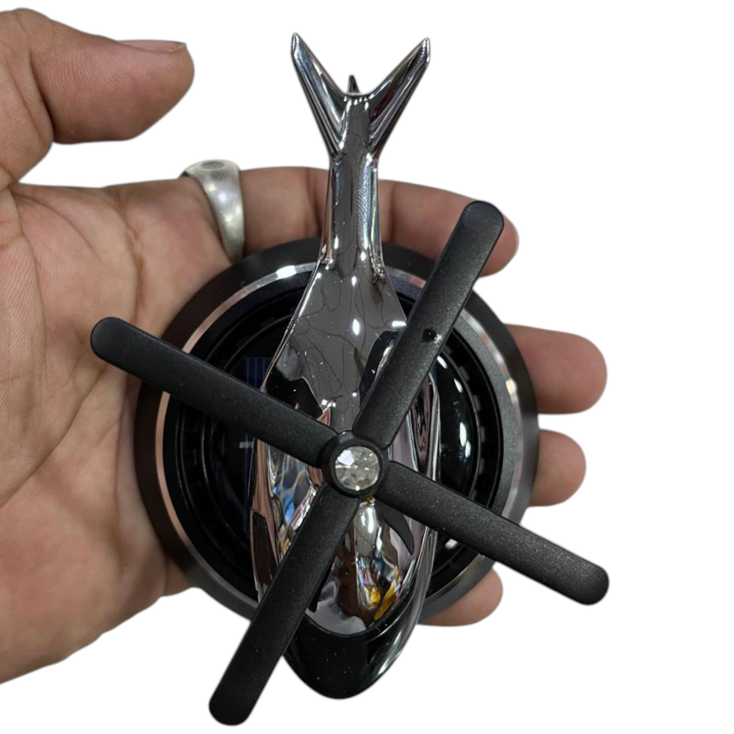 Silver Grey Color Air Freshener Perfume Solar Powered Car Dashboard Helicopter With Refill