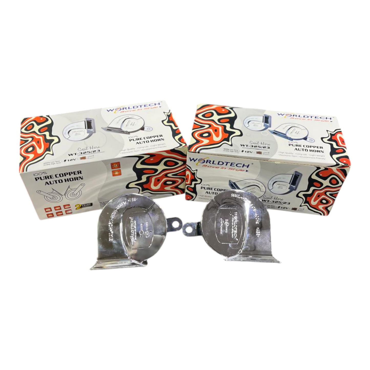 WorldTech Metal Silver Horn with Free Wire (2 Pcs)