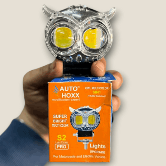 Autohoxx Universal Transparent Owl Shaped LED Fog Light with Multicolor 5 in 1 Flashing Mode Light (Pack of 1)