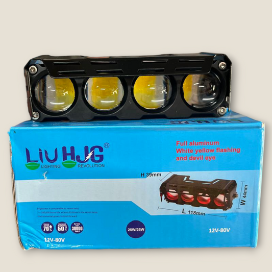 LIUHJG 4 LED Original AUX Fog Lights for Car and Bike with Yellow, White, and Red Devil Eye, 40W 80V