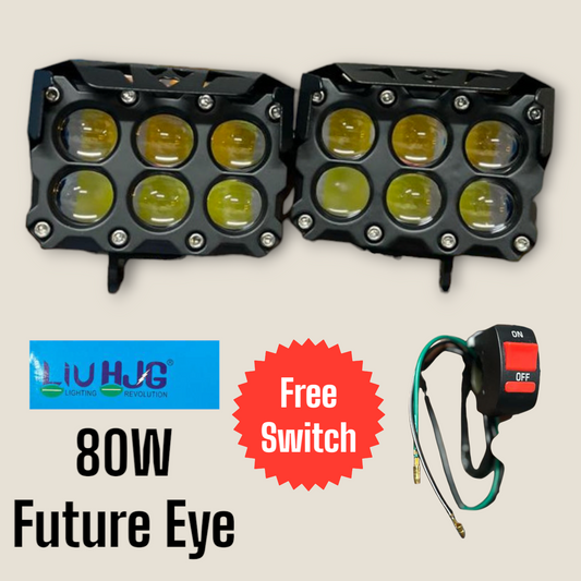 LIU HJG 80W Future EYE 6-Lens LED Fog Lights with Free Switch  - Universal Fit for Bikes and Cars (Set of 2)