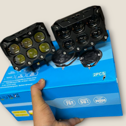LIU HJG 80W Future EYE 6-Lens LED Fog Lights with Free Switch  - Universal Fit for Bikes and Cars (Set of 2)