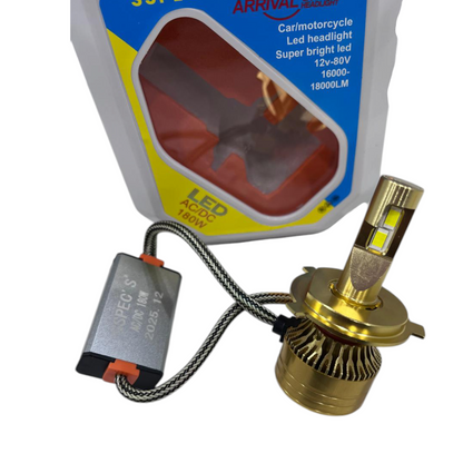 SSPEC 180W LED Headlight Bulb (H4 | AC-DC | 1-Year Guarantee) – 16000–18000 LM High Brightness