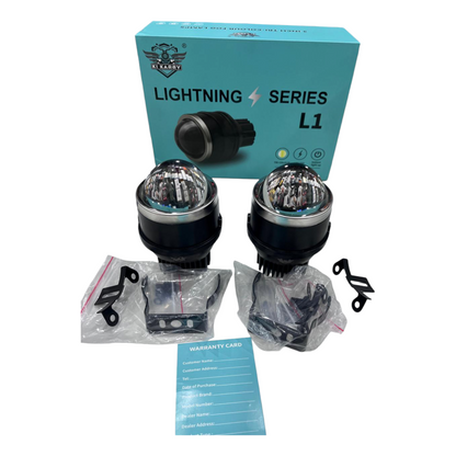 Karry 3-Inch Tri-Color Bi-LED Projector Fog Lights (Set of 2) – 200W Output | Yellow/White/Combo | 2-Year Replacement Guarantee