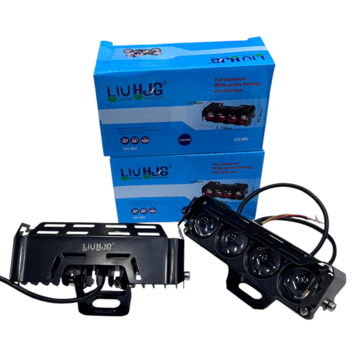 HJG 4 Lens 50W LED Fog Lights with Red Devil & Flash Mode (Set of 2) | IP68 Waterproof Metal Body