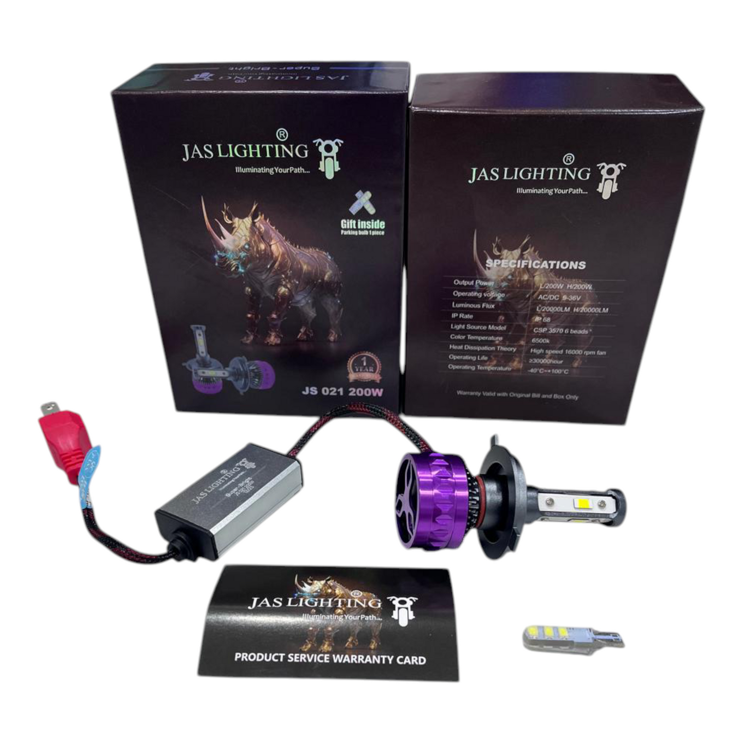 JAS 200W LED Headlight with Parking Bulb | 20000 Lumens | IP68 Waterproof | 1 Year Replacement Guarantee