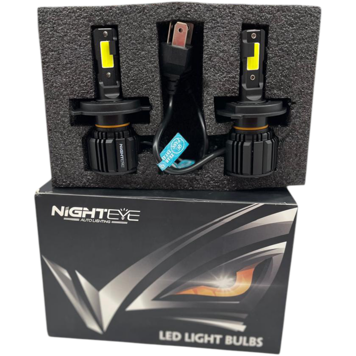 Nighteye 100W/Set LED Headlight (50W Each) – 6500K Cool White | Original H4 Fit | 3-Year Replacement Guarantee