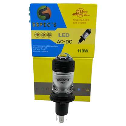 SSPEC 110W AC-DC Dual Lens LED Projector Headlight | Plug & Play | For Bike & Car | 1 Year Replacement Warranty