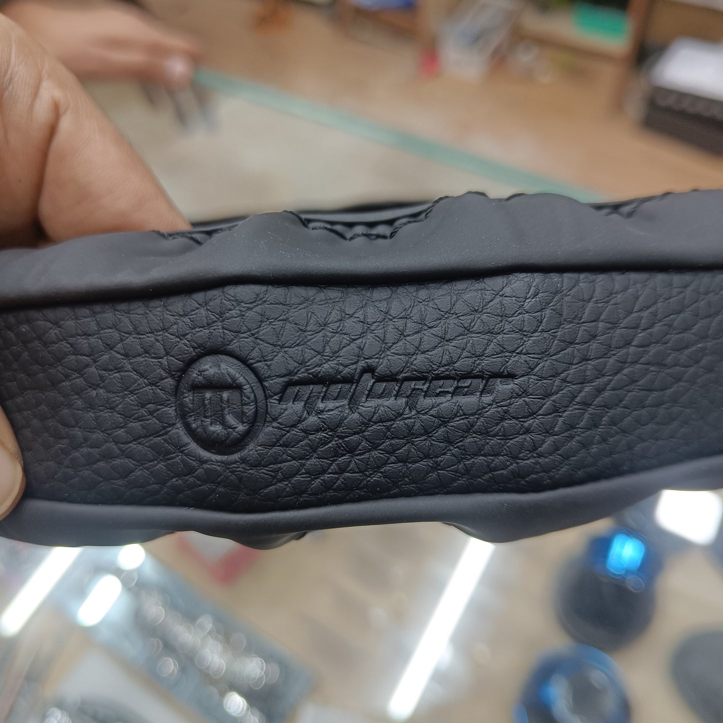 Motogear Universal Leather Steering Wheel Cover | Non-Slip Grip | Breathable & Comfortable | Black (37–39 cm)