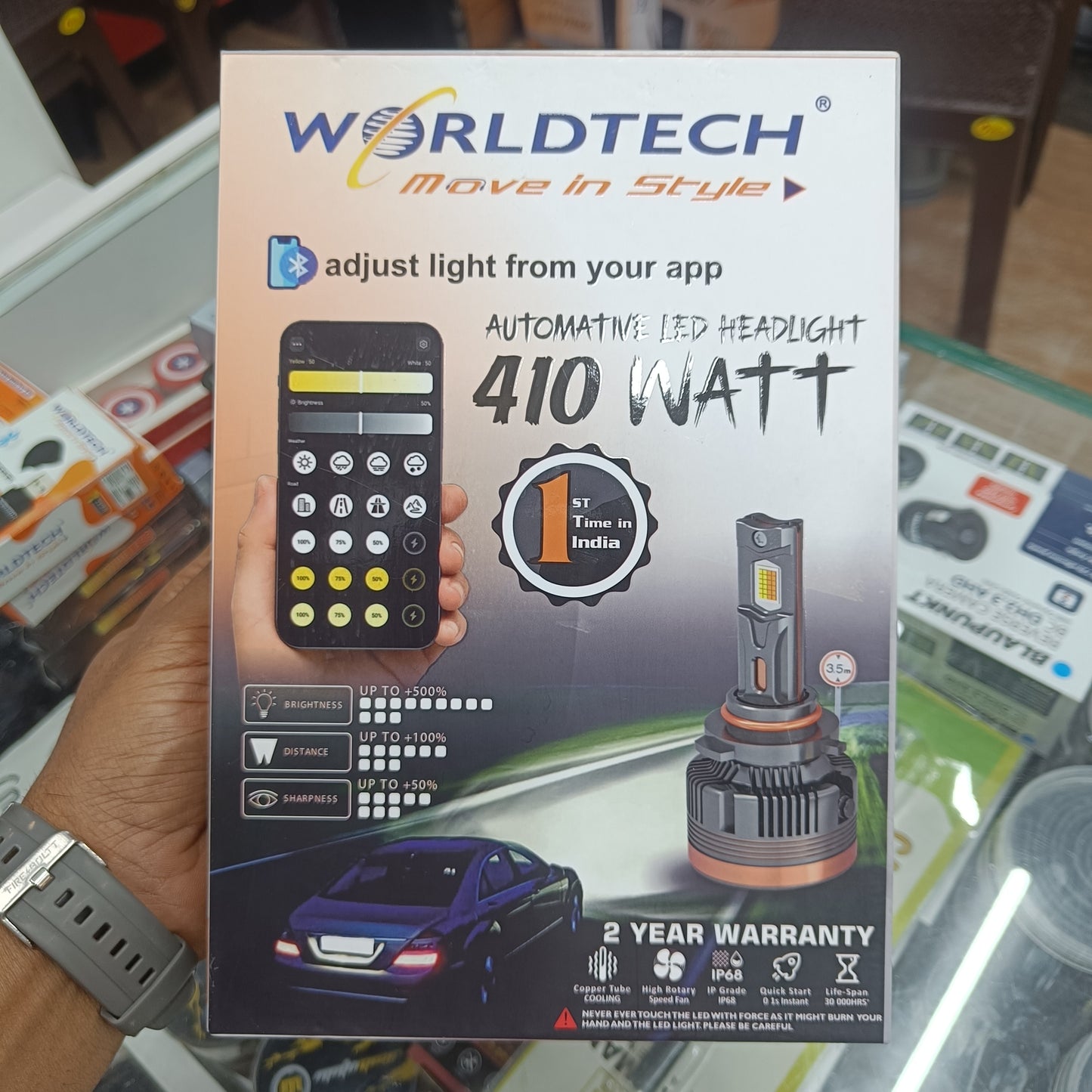 WorldTech 410W AI TRI-Color App Control LED Headlight | Bluetooth 5.0 | Weather Adaptive Lighting