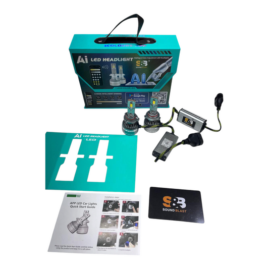 S&B ( Sound & Blast ) AI 300W LED Headlight | App Controlled Tri-Color Lighting | Super Bright | Pack of 2 | 1 Year Warranty