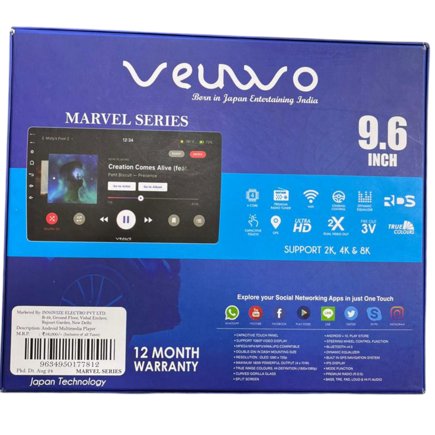 Veuwo Marvel Series 9.6 inch Display Android Player with 1 Year Warranty