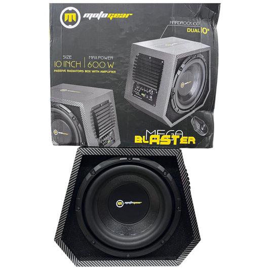 Motogear Megablast 10-Inch Dual Woofer Enclosure with Inbuilt Amplifier – 600W Power | 1-Year Guarantee