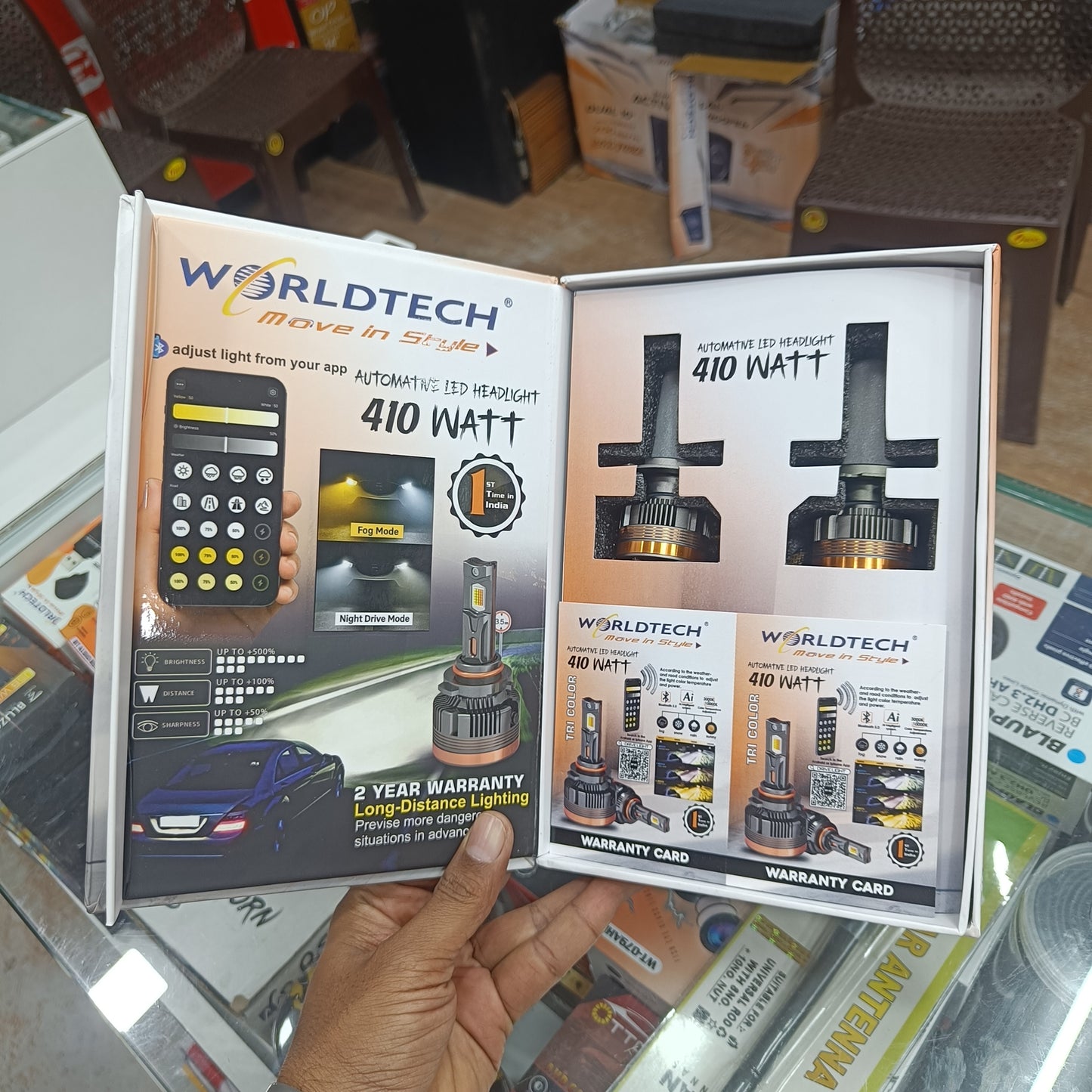 WorldTech 410W AI TRI-Color App Control LED Headlight | Bluetooth 5.0 | Weather Adaptive Lighting