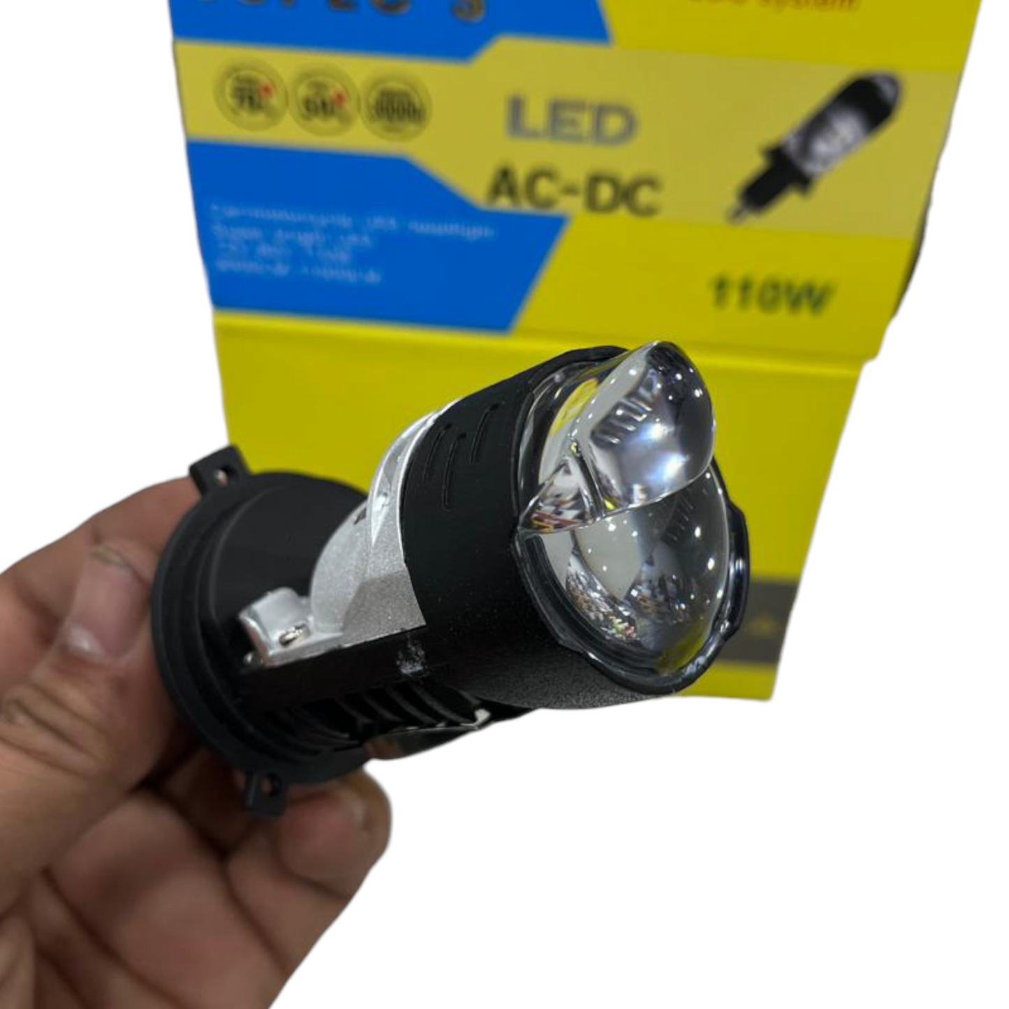 SSPEC 110W AC-DC Dual Lens LED Projector Headlight | Plug & Play | For Bike & Car | 1 Year Replacement Warranty