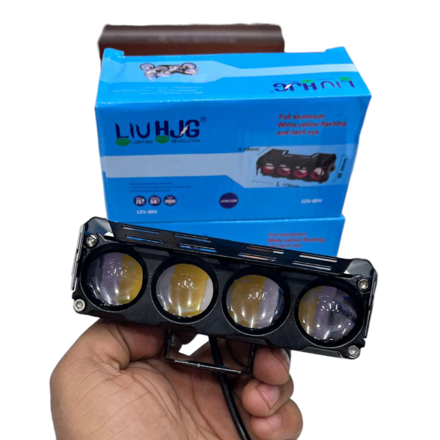 HJG 4 Lens 50W LED Fog Lights with Red Devil & Flash Mode (Set of 2) | IP68 Waterproof Metal Body