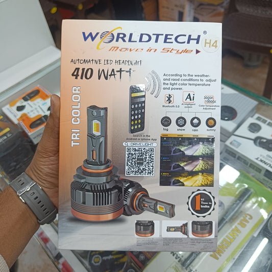WorldTech 410W AI TRI-Color App Control LED Headlight | Bluetooth 5.0 | Weather Adaptive Lighting