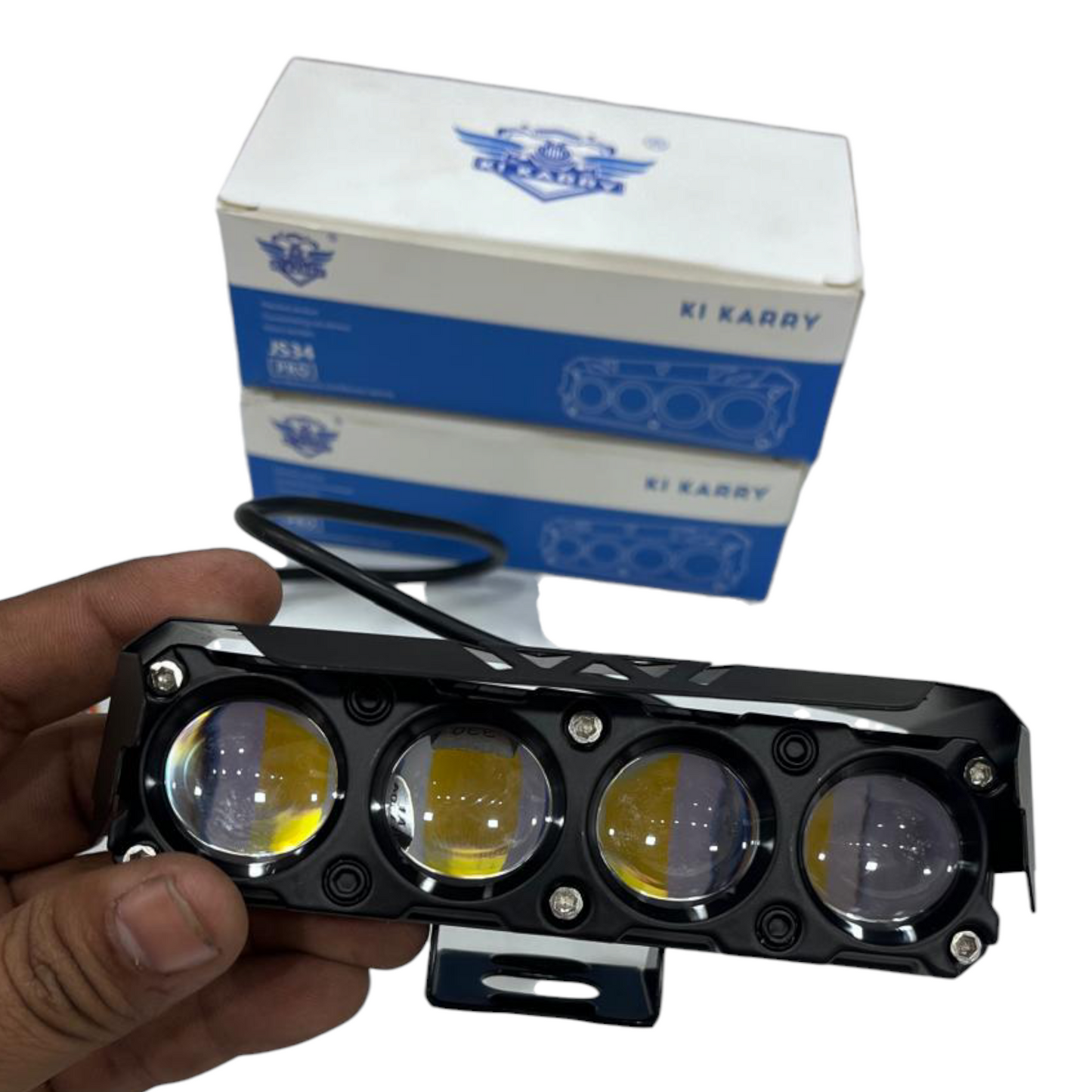 KI Karry 4 Lens Fog Lights with Devil Eye DRL (Pair) | 60W Dual Color Yellow & White | Universal 12V
